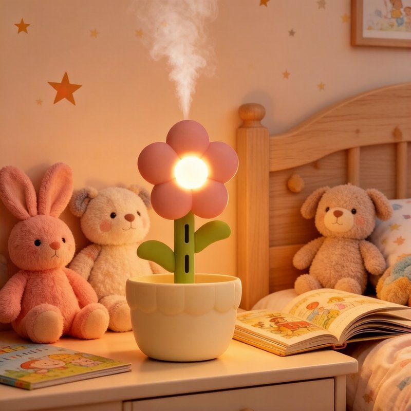 Máy tạo độ ẩm hoa siêu yên tĩnh nhỏ gọn dễ mang dung tích lớn đặt bàn dùng ngủ bảo vệ da khô chất