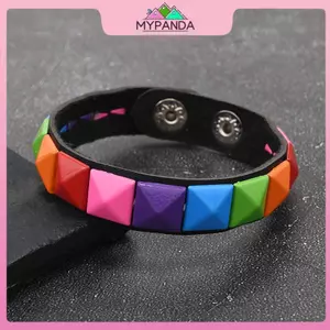 MYPANDA Punk Hip-Hop Vuông Đinh Tán Da PU Vòng Tay Cho Nam Nữ Bule Dây Đeo Tay Trang Sức Cổ Điển.