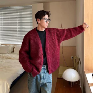 Áo len dệt kim Cardigan nam lười màu trơn mùa thu 2025