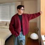 Áo len dệt kim Cardigan nam lười màu trơn mùa thu 2025
