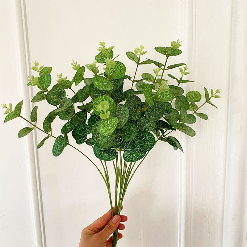 Lá Bạch Đàn Eucalyptus giả cao cấp - Cây nhựa trang trí nhà cửa, phòng tắm & Phụ kiện cắm hoa decor đám cưới ngoài trời (4 Nhánh / 16 Nhánh)
