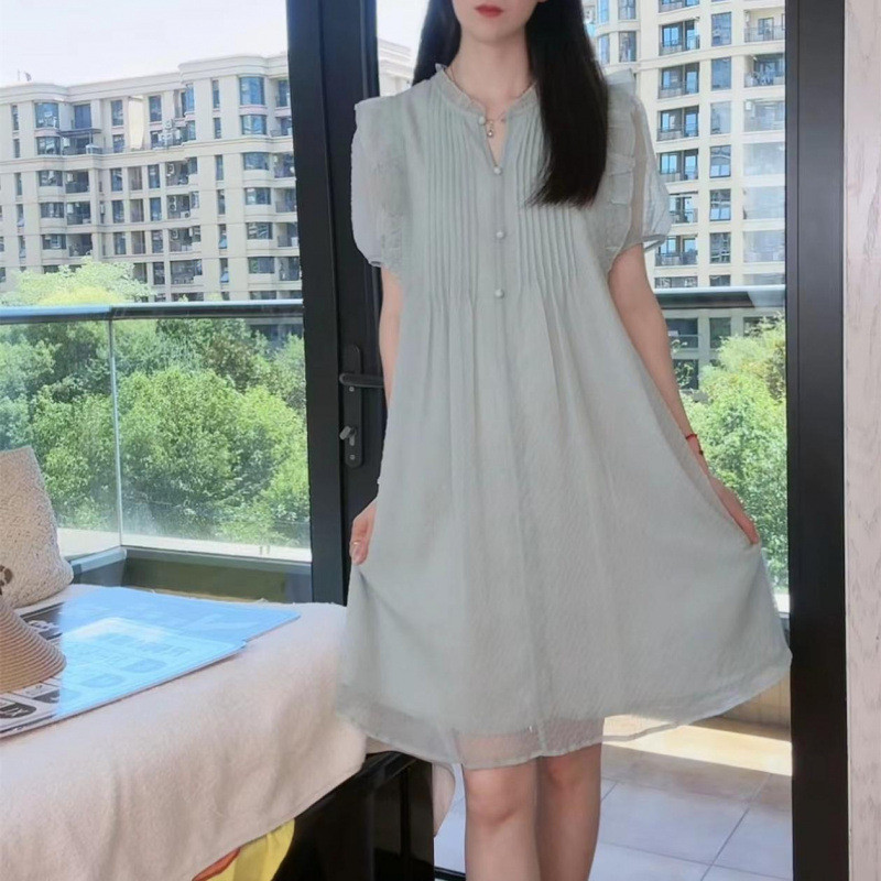 Váy hoa kiểu Pháp dành cho nữ, váy mới tay phồng, ôm eo tôn dáng.