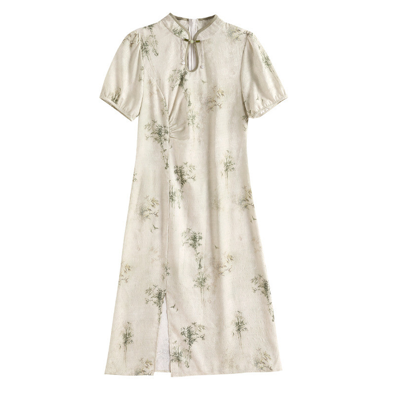 váy sườn xám kiểu mới dành cho nữ, váy xếp ly cổ đứng in họa tiết vintage,phong cách cổ điển, mẫu mới mùa xuân/hè