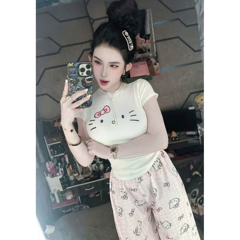 (Mở Bán) Áo Thun croptop hottrend chất tăm lạnh mềm mát ,tôn dáng-hình mèo đơn giản