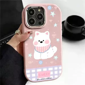 Cô gái i hoạt hìnhKhung kim loại phồng phù hợp với vỏ điện thoại 17/16 Pro/15/14 13