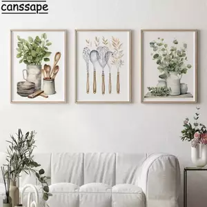Vintage Cây Xanh Bình Thìa Tranh Canvas Cho Nhà Hàng Nghệ Thuật Treo Tường Nhà Trang Trí Tường Canvas Poster