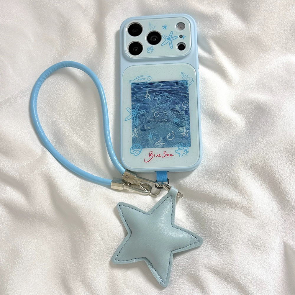 Ốp điện thoại Acrylic 2 trong 1 Blue Ocean Lines + Dây buộc cho iPhone 17 Pro Max 16 15 14 13 Vỏ bảo vệ chống sốc