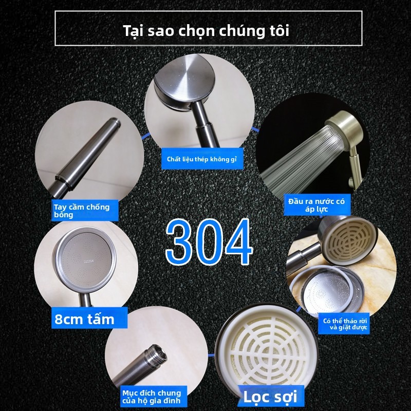 bộ vòi sen tăng áp inox 304,Mặt Sen Thiết Kế Hỗ Trợ Tăng Áp,Phối Với Dây Và Cài Cùng Màu,chịu nhiệt độ cao