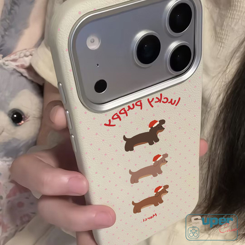Ốp Lưng Cho Realme C67 C51 C75 C65 C53 C55 C11 C25 C12 C25s C3 5 11 5i 5S 6i 8i Chó May Mắn Xúc Xích Chó Giáng Sinh Mũ Hồng Chó