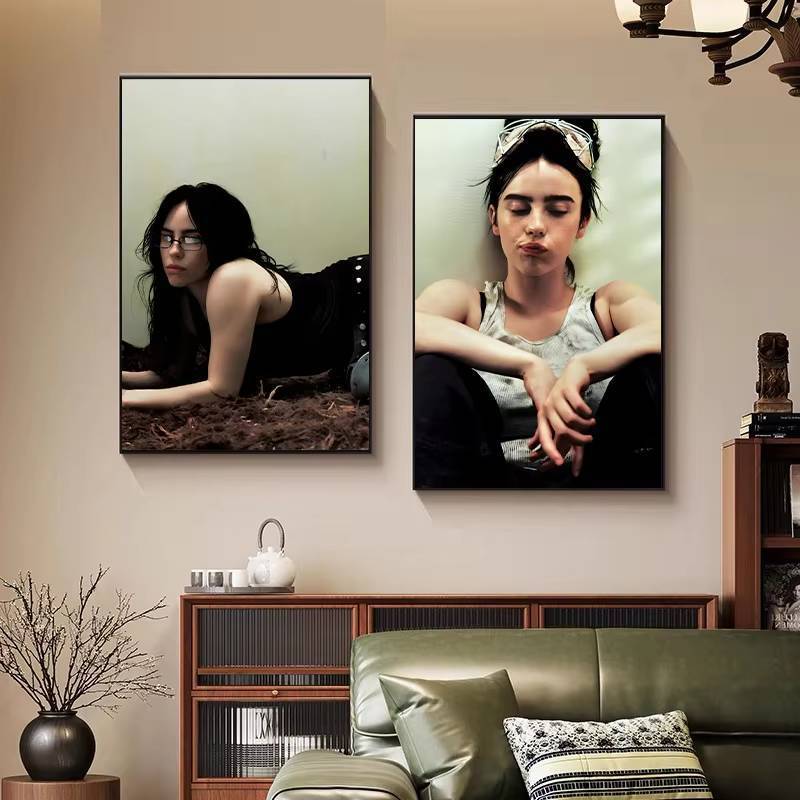 Ca Sĩ Nổi Tiếng Billie Eilish Thời Trang Ngôi Sao Chân Dung Canvas Tranh Nghệ Thuật Nhà Trang Trí Tường Canvas Poster