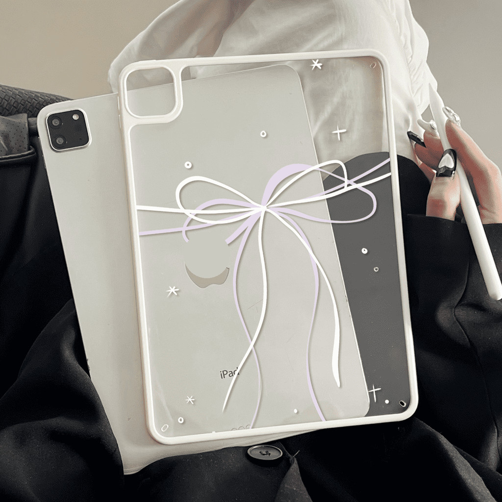 Ốp Lưng Cứng Acrylic Trắng Nơ Cho Mini6 Mini7 A17Pro IPad 5 6 7 8 9 10 11 12 A19 A16 Air 2 3 4 5 6 Air 11 M2 M3 M4 2026 Pro10.5 Pro11 M4 M5 Pro13 2024 2025