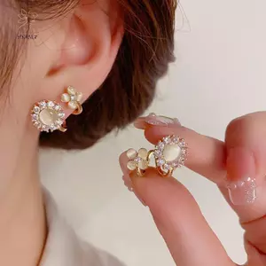 Bông Tai Mắt Mèo Đá Zircon Hoa Cho Nữ - Thời Trang Dự Tiệc