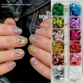 [hatheaven] 12 lưới ngôi sao kim sa 3D nhiều màu, đinh tán lấp lánh, phụ kiện trang trí DIY móng tay nghệ thuật
