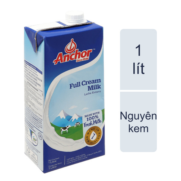 Sữa Tươi Tiệt Trùng Anchor Nguyên Kem Và Ít Béo 1L, Nguyên Liệu Pha Chế Cao Cấp Thơm Ngon Bổ Dưỡng
