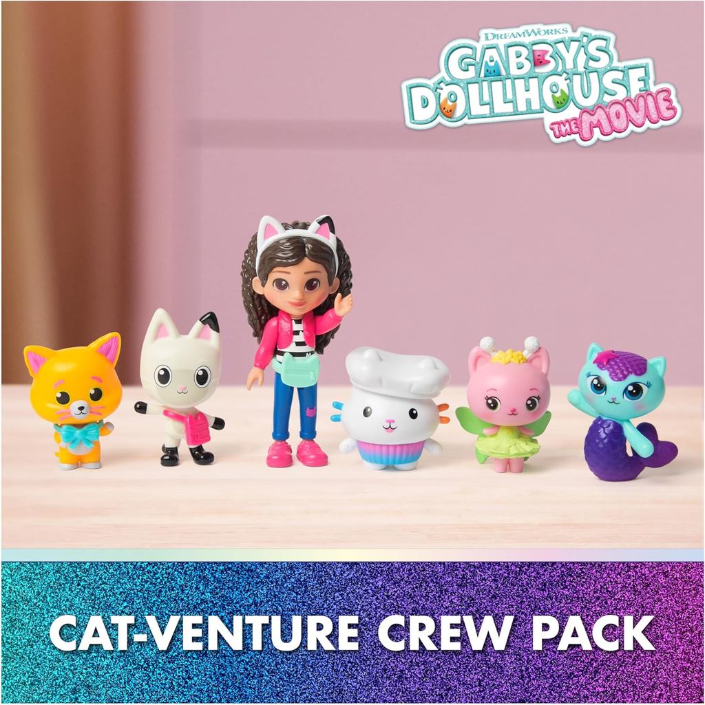 Nhà búp bê Gabby: The Movie – Gói phi hành đoàn giả mèo – Bộ đồ chơi 11 mảnh với Gabby Girl, Bàn chân Pandy, Kitty Fairy, Mercat, Cakey & Chumsley – Nhân vật & Phụ kiện
