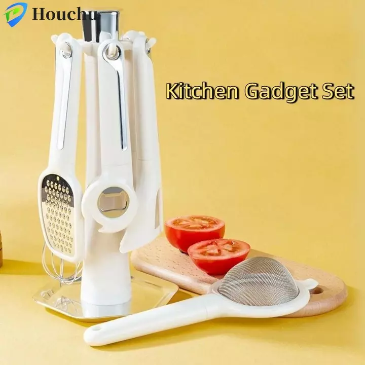 HOUCHU 7 Cái / bộ Bộ Tiện Ích Nhà Bếp, Bộ Dụng Cụ Nấu Ăn Tiết Kiệm Không Gian Inox, Màn Hình Lọc Gia Đình Thiết Thực Có Giá Để Đồ Dụng Cụ Mở Chai Cho Gia Đình