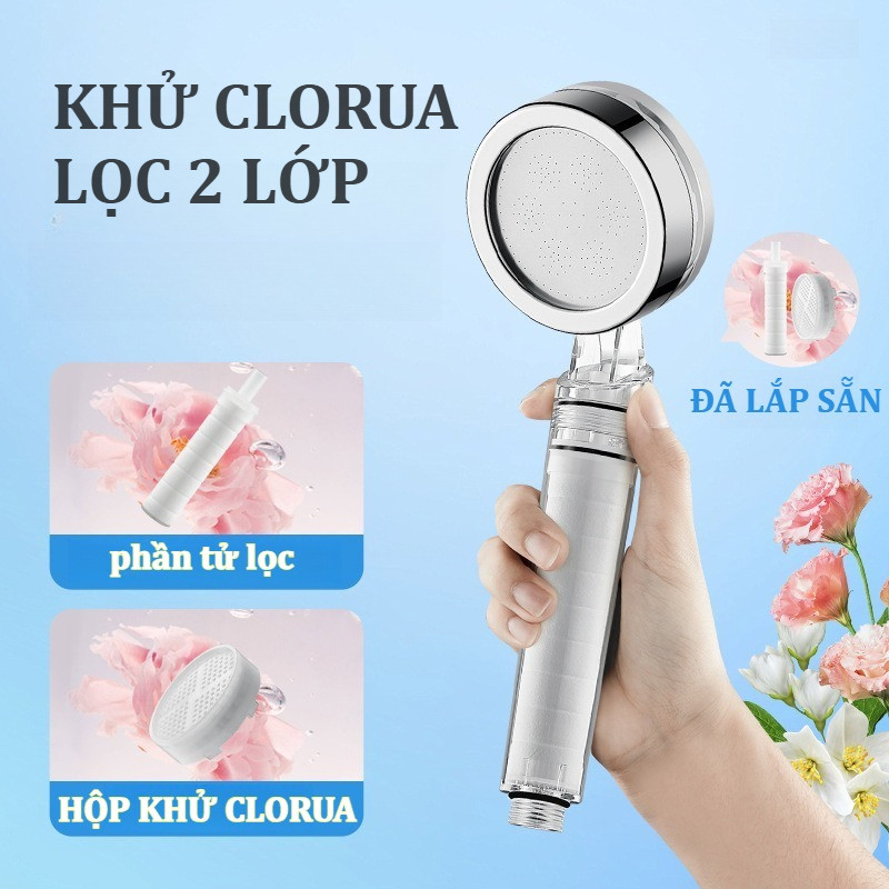 Vòi Sen Tăng Áp Lọc 2 Giai Đoạn, Loại Bỏ Clo & Tạp Chất, Bảo Vệ Da, Vòi sen nhà tắm,Vòi tắm cầm tay