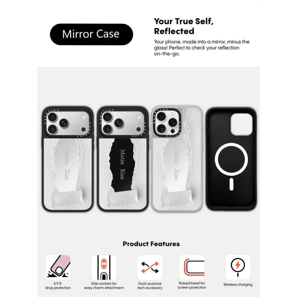 CASECASE X Matin Kim GIẤY TRƯỜNG HỢP Gương Bạc Hút Từ Tính IPhone Dành Cho IPhone 17 Air 16 15 14 13 12 Pro Max Plus Ốp Lưng Cứng Có Hộp Khắc Logo