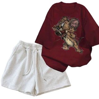 Bộ đồ quần Đùi cộc màu xám tiêu+ và áo phông rộng form rộng-thuba