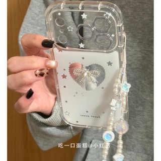 Khung Gương Hoa Sang Trọng Màu Trắng Toàn Màn Hình Ngôi Sao Nhỏ Rỗng Tình Yêu Ốp lưng Thích Hợp Cho iPhone17 16 15 14 13 Pro Max Chống Sốc Bảo Vệ Camera Ốp Lưng Cứng Chống Rơi