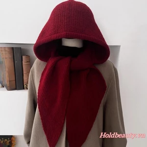 Mũ dệt kim và khăn quàng cổ có gân màu trơn, phù hợp mùa đông,style sành điệu