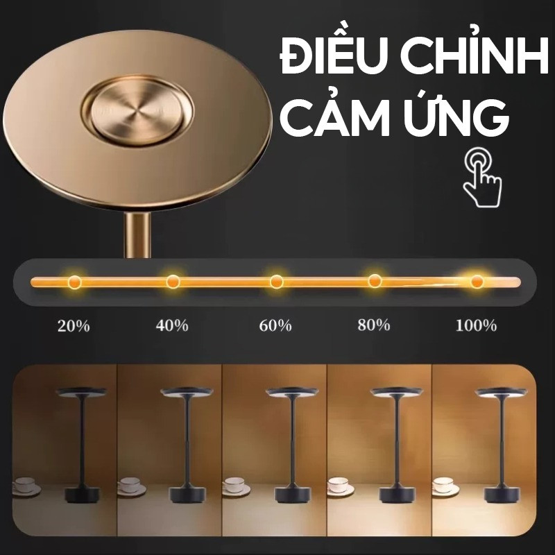 Đèn LED để bàn cảm ứng không dây, sạc USB, 3 chế độ ánh sáng, kim loại cao cấp, trang trí phòng ngủ, bàn ăn, quầy bar