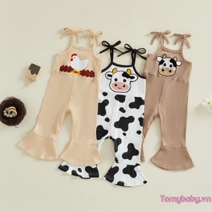 Trẻ Em Bé Gái Áo liền quần Không Tay Dây Đeo Vai Trang Trại Động Vật Thêu Romper