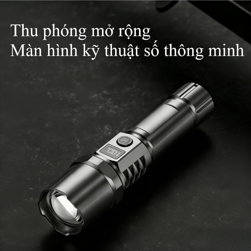 Đèn pin LED siêu sáng 1000LM sạc USB Type-C chống nước IPX7, đèn pin cầm tay pin trâu có zoom