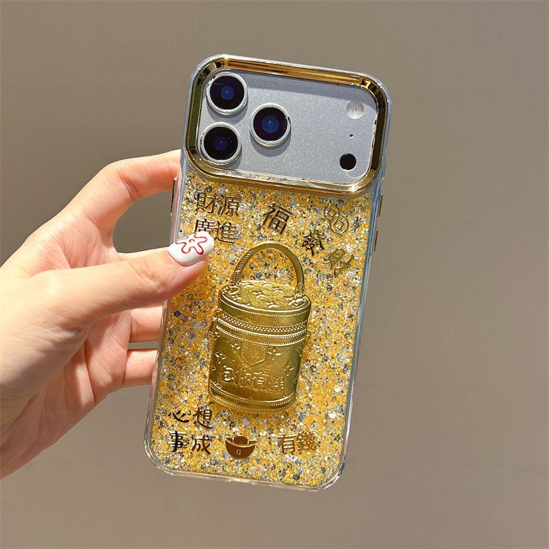 Ốp lưng iPhone hình ngựa 3D lấp lánh vàng phù hợp cho iPhone 17 Pro Max, iPhone 17 16 15 14 13 12 11