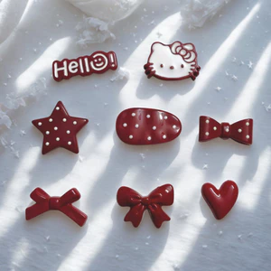 SET CHARM HELLO KITTY ĐỎ RƯỢU VANG- 8 CHI TIẾT