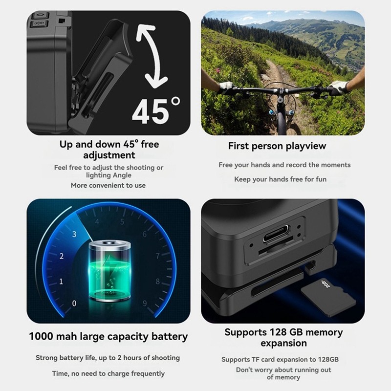 Camera thể thao gắn trên đầu HD PTZ Camera chống rung Video ngắn Đi xe đạp ngoài trời Vlog ghi