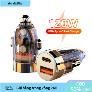 【COD】Phụ kiện ô tô thông minh tẩu sạc 2 cổng USB và Type-C 120W, sạc nhanh không lo hết pin khi di chuyển xa.