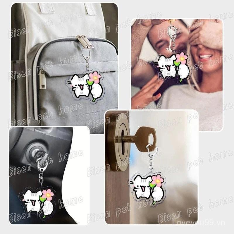 Móc khoá Mèo Dễ Thương Hoạt Hình Móc Khóa Cho Phụ Kiện Túi Ngộ nghĩnh Meme Kawaii Dâu Mèo Con Móc Khóa Nhẫn Trang Sức