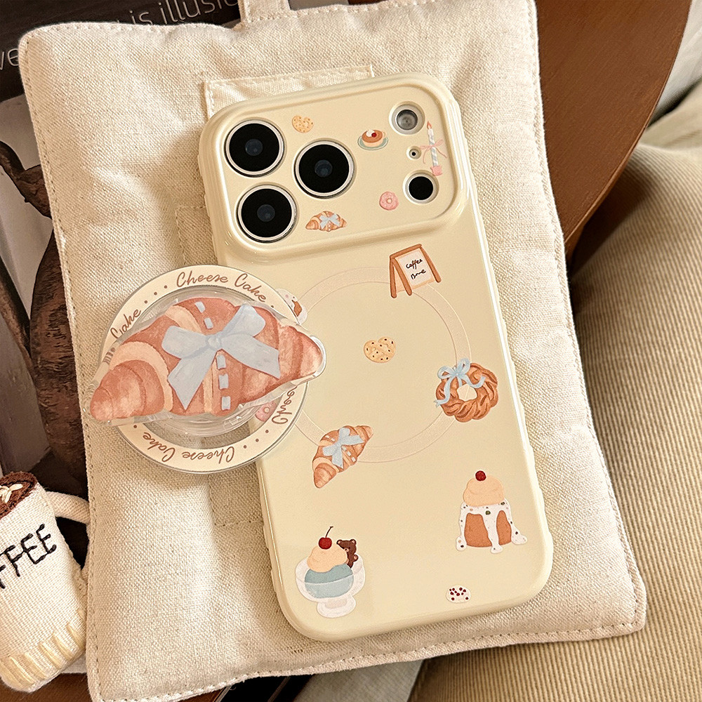 Giá đỡ từ tính Bánh nướng bánh bên trái tim tình yêu Vỏ điện thoại mềm cho iPhone 17 Pro Max 16 15 14 13 Vỏ bảo vệ chống sốc