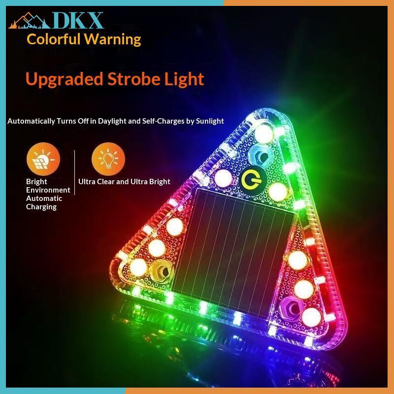 Đèn cảnh báo năng lượng mặt trời DKX LED chống va chạm đuôi, nhấp nháy cảm ứng không dây tam giác