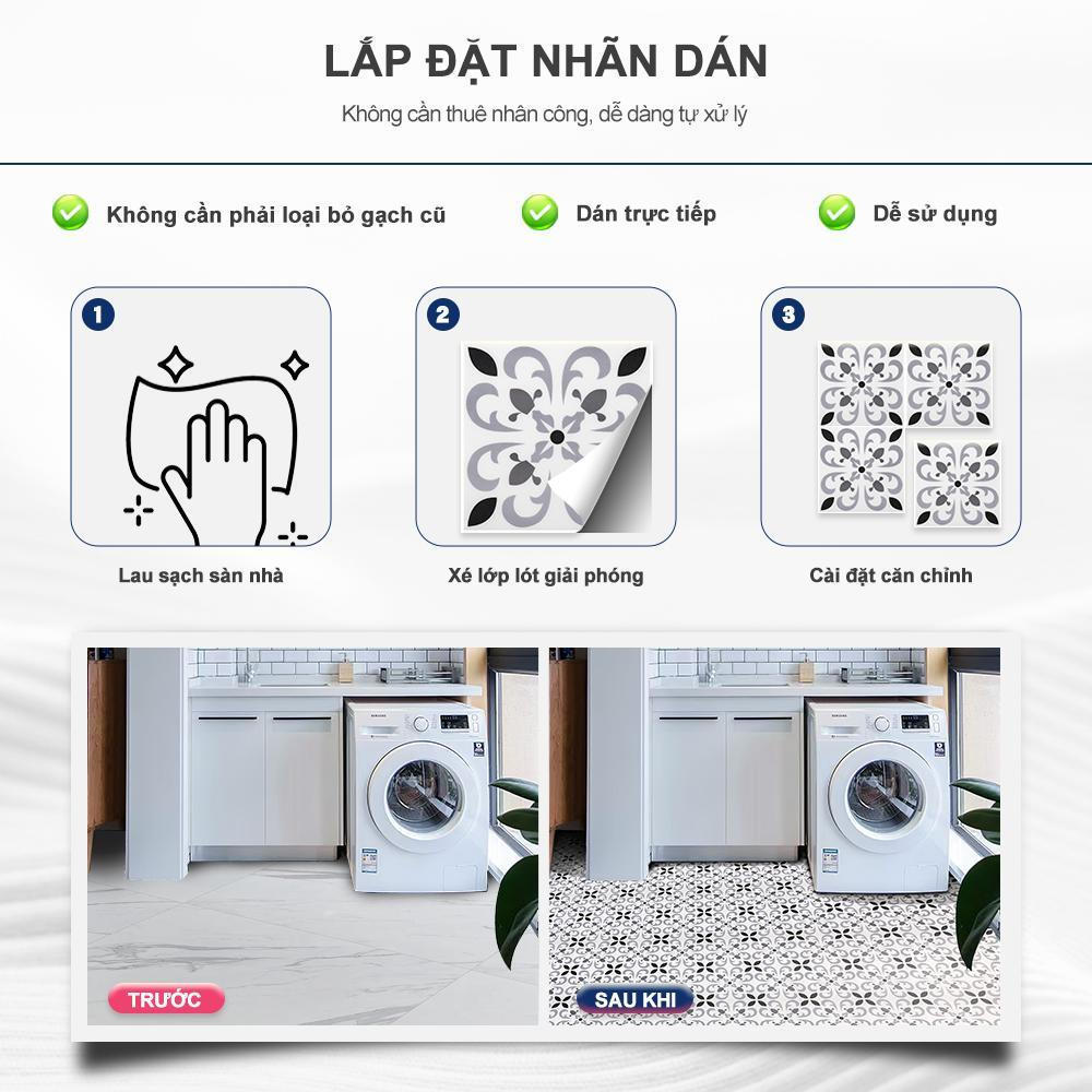 Gạch lát sàn vỏ và dính MORCART, 7,87 "x 7,87", Sàn tự dính, chống thấm nước, trang trí, Gói 1 hoặc 10 miếng, Thích hợp cho phòng tắm, nhà bếp, bề mặt nhẵn và phẳng,