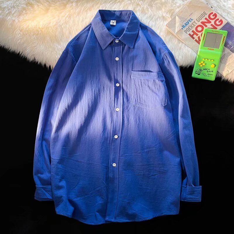 VG Cotton Linen Áo Sơ Mi Nam Dài Tay Thường Ngày Rời Phù Hợp Với Phong Cách Hàn Quốc Xu Hướng Nút Lên Top