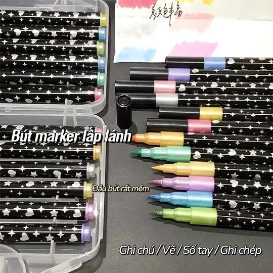 Bút màu Acrylic Marker 48 chiếc 96 màu, Bút đánh dấu đầu lông mềm, vẽ nhiều chất liệu, màu sắc tươi sáng