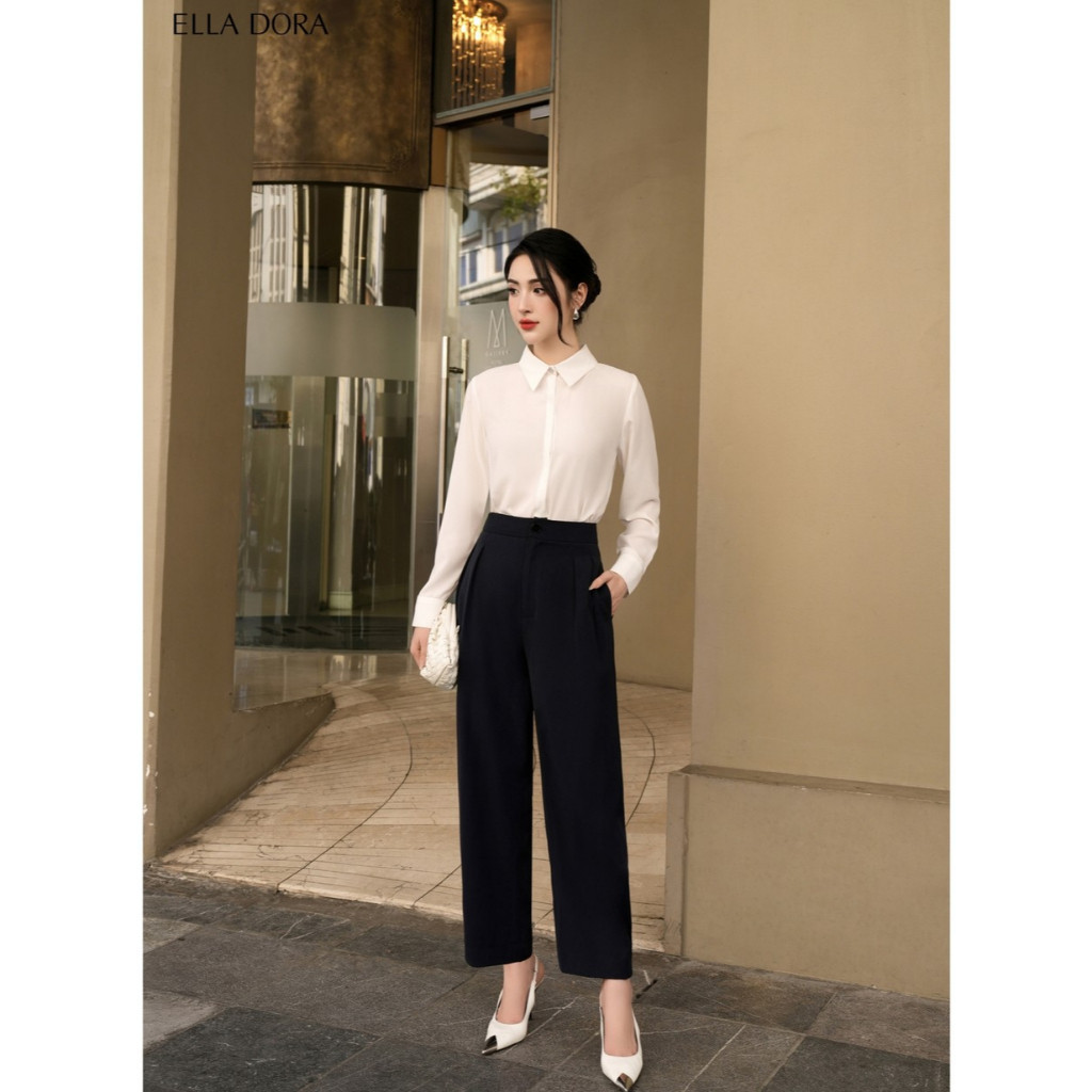 Áo sơ mi nữ ELLA DORA lụa trắng form suông tay dài thanh lịch sang trọng phong cách công sở [SM73]