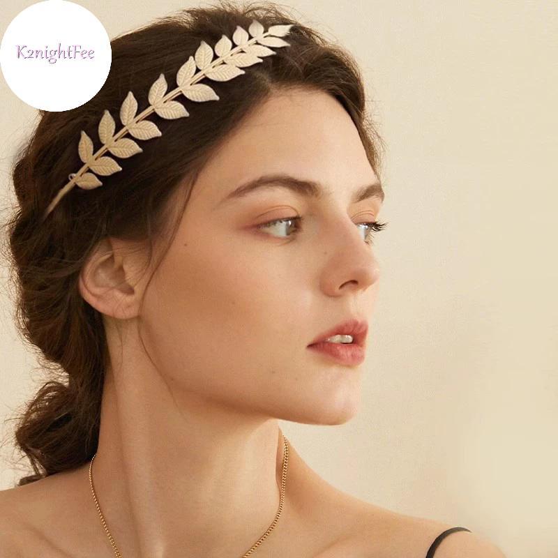 K2nightFee Lá Vàng Mũ Vương Miện Tiara Tóc Vòng Mũ Nữ Thần Đầu Hy Lạp Trang Sức Cô Dâu Cưới Phụ Kiện Tóc VN