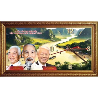 Tranh gắn đồng hồ 3 Bác 02 tráng gương đóng khung