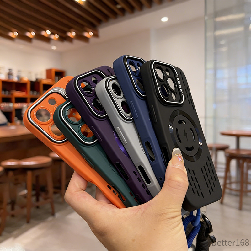 Ốp lưng silicon mềm tản nhiệt nam châm giá đỡ ẩn cho iPhone 17 16 15 14 13 12 11 Pro Max có dây đeo điện thoại