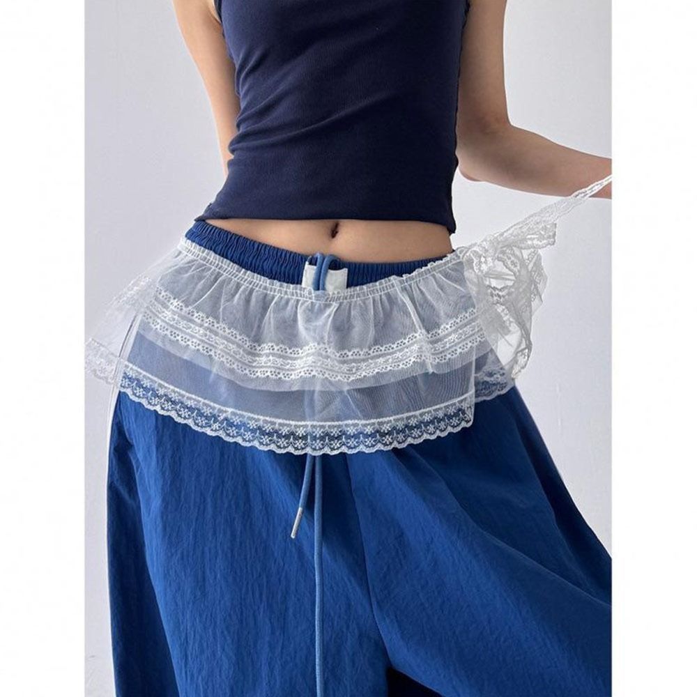 IFASIN Ren Lên Xù Váy, Thêu Hoa Bông Tai Kẹp Ren Mini Váy, Nhìn Xuyên Qua Y2K Dạo Phố Rèm Mông Quần Jean Trang Trí