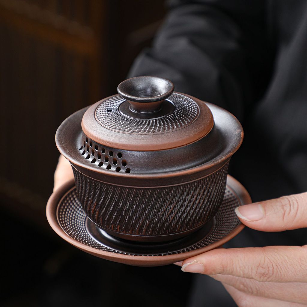 Tím Gốm Sancai Gaiwan Mới Phong Cách Trung Hoa Trà Bộ Trà Cao Cấp Cốc Trà Hộ Gia Đình