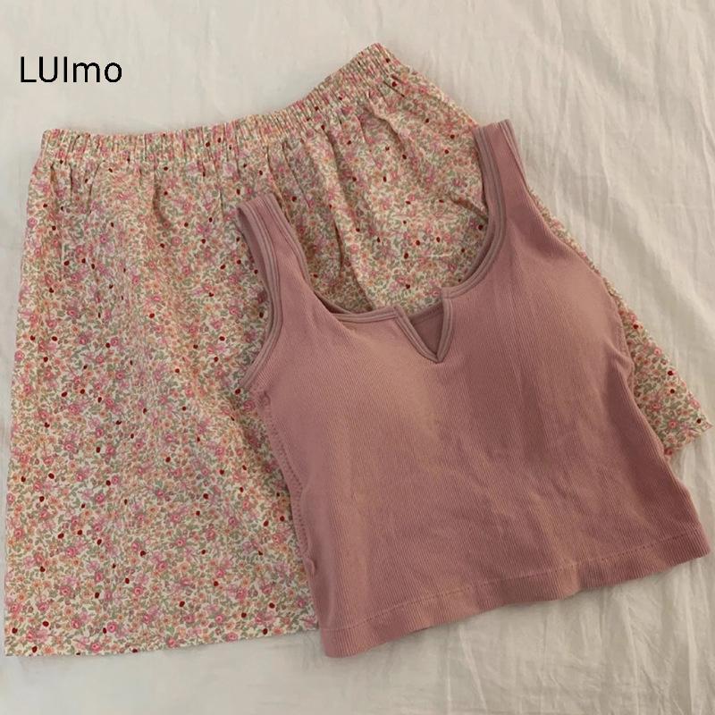 LUImo Hoa Co Giãn Eo Pyjama Vest Có Đệm Ngực Pyjama Quần Nhà Quần Mùa Hè Bộ Dành Cho Nữ SBS