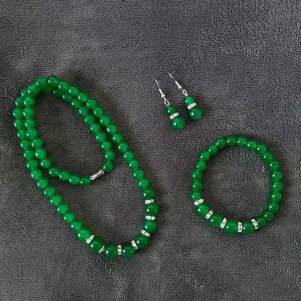 Vòng cổ ngọc lục bảo mẹ ba mảnh, phong cách cổ điển, quà tặng ngày của mẹ