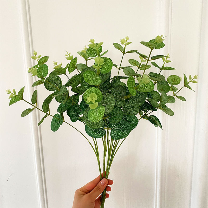 Lá Bạch Đàn Eucalyptus giả cao cấp - Cây nhựa trang trí nhà cửa, phòng tắm & Phụ kiện cắm hoa decor đám cưới ngoài trời (4 Nhánh / 16 Nhánh)