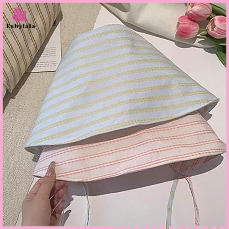 Mũ Beanie nữ phong cách Hàn Quốc, gấp gọn có dây cột, sọc kẻ, thích hợp đi biển