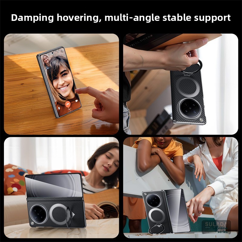 Dành cho OPPO Find N6 N5 Vỏ từ tính doanh nghiệp Vỏ bọc da họa tiết Kevlar Vỏ chống vân tay cho Oppo Find N6 Vỏ chống sốc