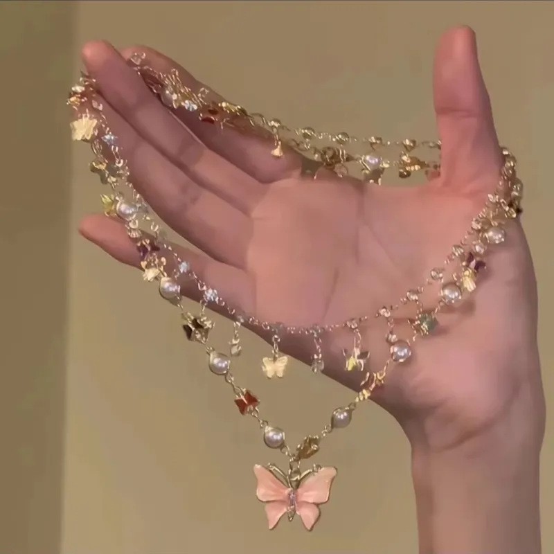 Vòng cổ đá aquamarine và zircon tua rua, thiết kế cổ điển cao cấp, phù hợp cho nữ